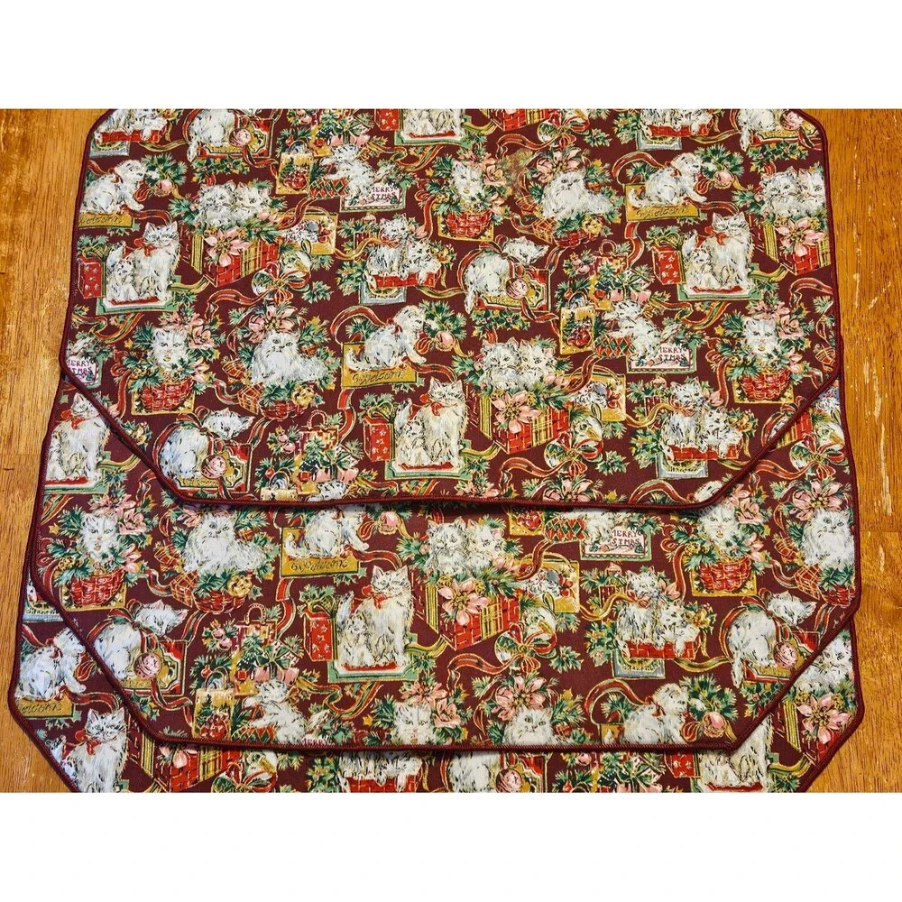 Set of 3 Christmas Cats Place Mats Table Decor Serving Holiday Dinner Kittens
